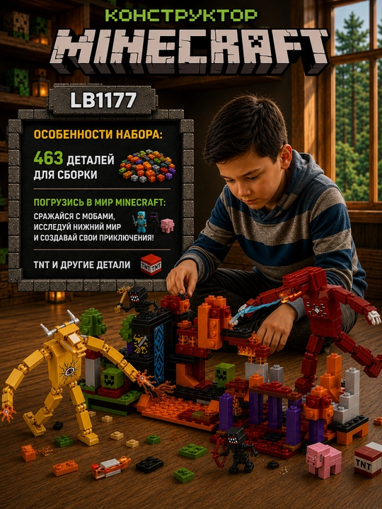 Конструктор Minecraft LB323 с шариковой трассой и фигурками, 578 деталей, подарок внутри