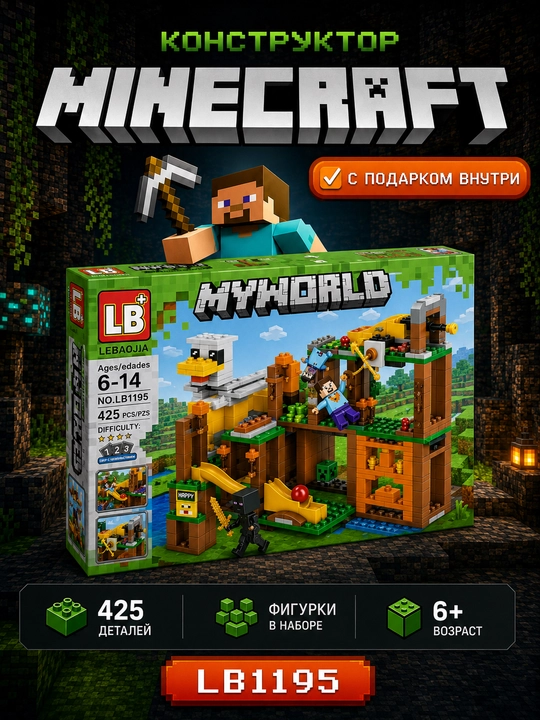 Minecraft LB323 konstruktori, sharli trassa va shakllar, 578 ta detal, ichida sovg‘a - 
