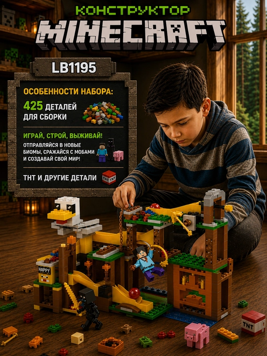 Конструктор Minecraft LB323 с шариковой трассой и фигурками, 578 деталей, подарок внутри