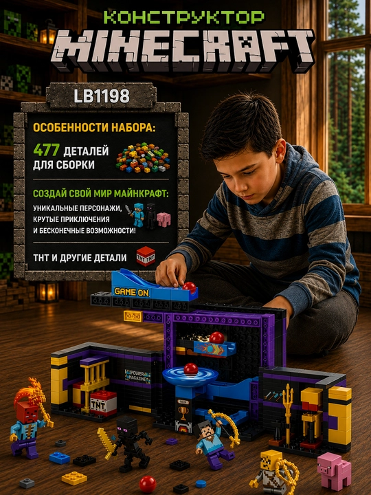 Конструктор Minecraft LB323 с шариковой трассой и фигурками, 578 деталей, подарок внутри