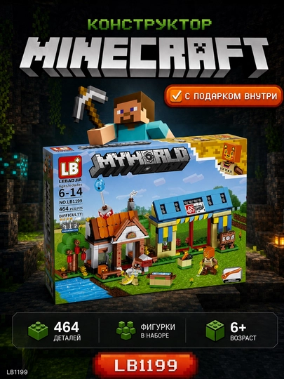 Minecraft LB323 konstruktori, sharli trassa va shakllar, 578 ta detal, ichida sovg‘a - 