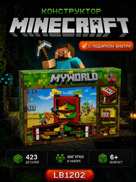 Minecraft LB323 konstruktori, sharli trassa va shakllar, 578 ta detal, ichida sovg‘a - 