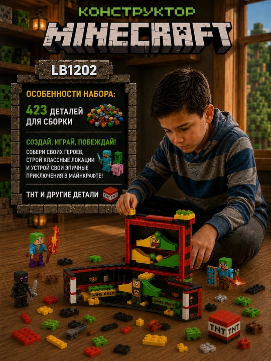 Конструктор Minecraft LB323 с шариковой трассой и фигурками, 578 деталей, подарок внутри