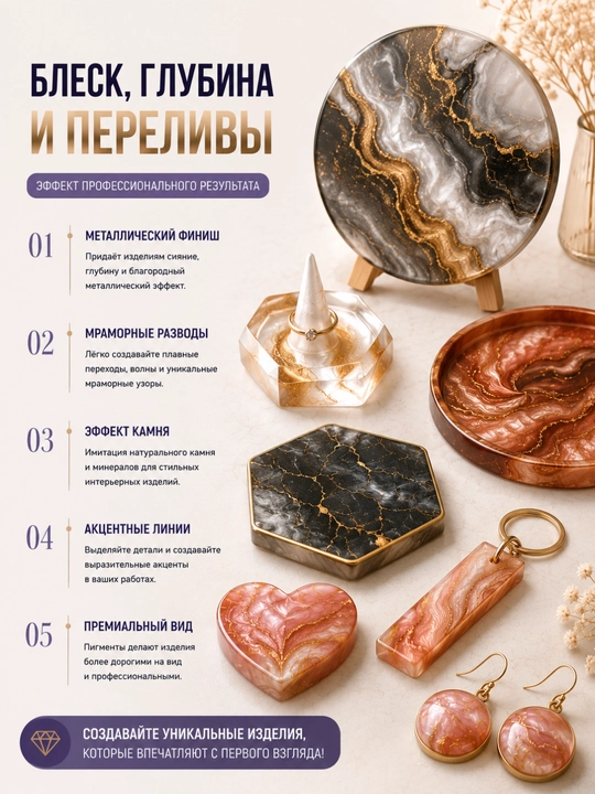 Набор пигментов для смолы и декора Art Silicon: жидкие, металлические, люминесцентные