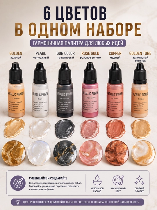 Набор пигментов для смолы и декора Art Silicon: жидкие, металлические, люминесцентные