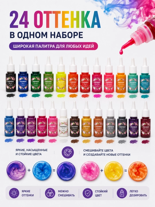 Набор пигментов для смолы и декора Art Silicon: жидкие, металлические, люминесцентные