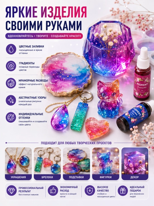 Набор пигментов для смолы и декора Art Silicon: жидкие, металлические, люминесцентные