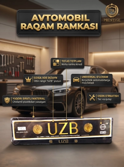 Avtomobil raqami ramkasi universal, mashina podnomeri qora, 2 dona