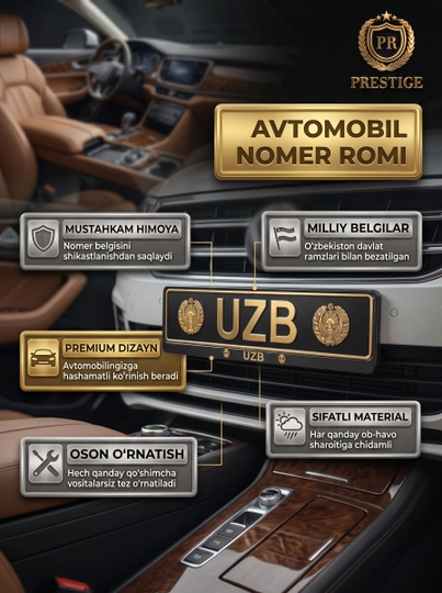 Avtomobil raqami ramkasi universal, mashina podnomeri qora, 2 dona - 