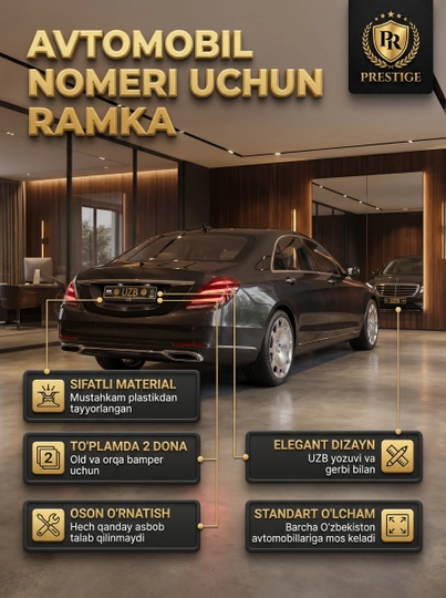 Avtomobil raqami ramkasi universal, mashina podnomeri qora, 2 dona