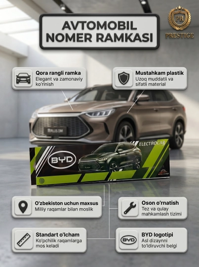 Avtomobil raqami ramkasi universal, mashina podnomeri qora, 2 dona - 