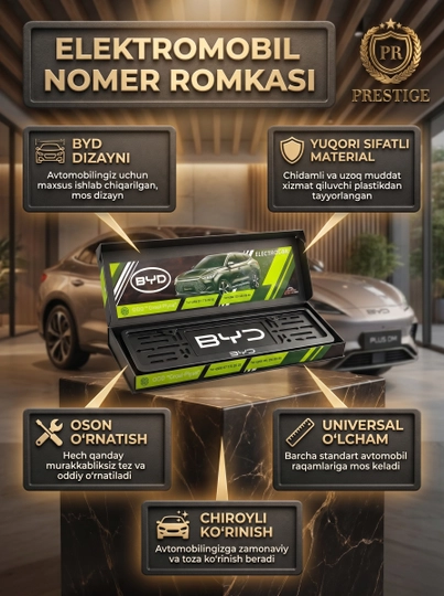 Avtomobil raqami ramkasi universal, mashina podnomeri qora, 2 dona