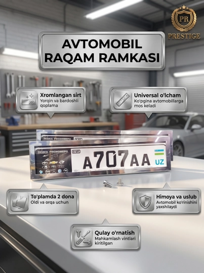 Avtomobil raqami ramkasi universal, mashina podnomeri qora, 2 dona