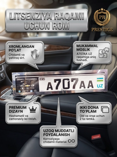 Avtomobil raqami ramkasi universal, mashina podnomeri qora, 2 dona