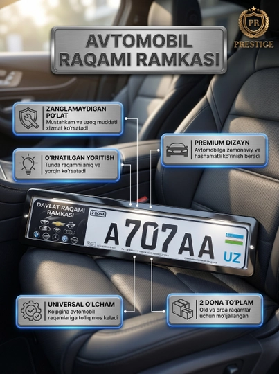 Avtomobil raqami ramkasi universal, mashina podnomeri qora, 2 dona - 