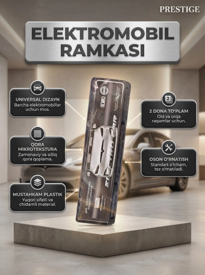 Avtomobil raqami ramkasi universal, mashina podnomeri qora, 2 dona - 