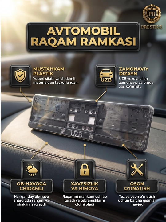 Avtomobil raqami ramkasi universal, mashina podnomeri qora, 2 dona