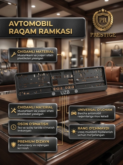 Avtomobil raqami ramkasi universal, mashina podnomeri qora, 2 dona