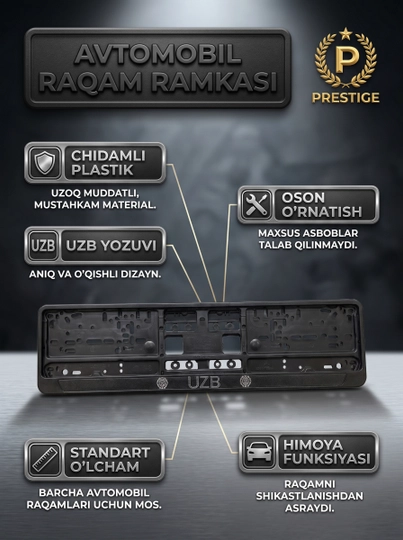 Avtomobil raqami ramkasi universal, mashina podnomeri qora, 2 dona - 