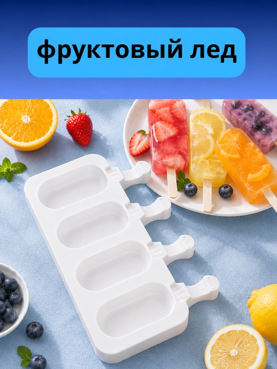Форма силиконовая для мороженого + 50 палочек, для фруктового льда, шоколадных батончиков