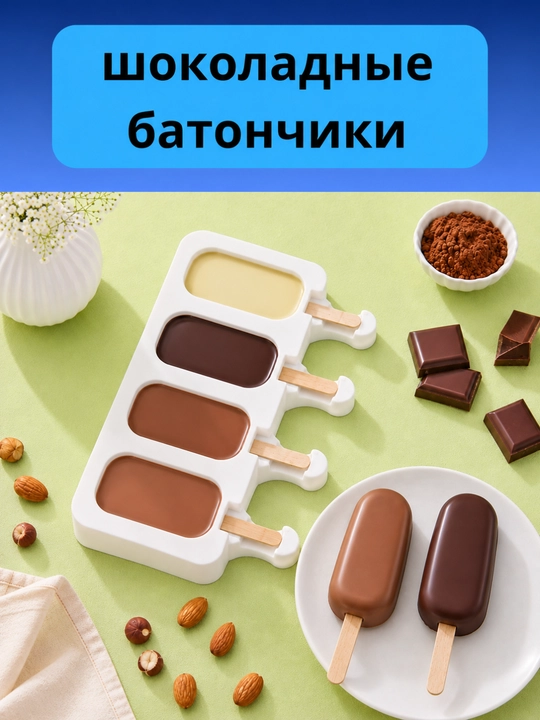 Форма силиконовая для мороженого + 50 палочек, для фруктового льда, шоколадных батончиков