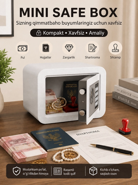 Мини сейф с ключом для денег и документов, маленький сейф для дома