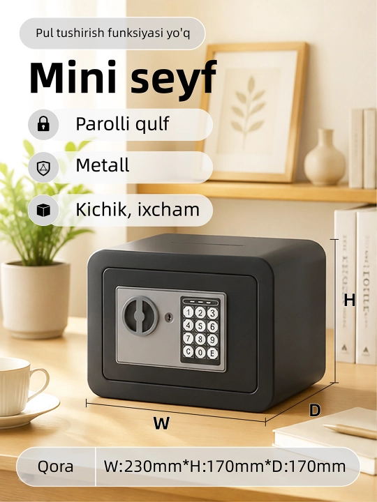 Pul va hujjatlar uchun kalitli mini seyf - 