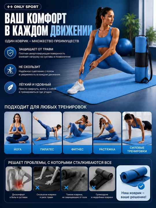 Коврик для йоги, коврик для фитнеса, коврик для тренировок, коврик для пилатеса