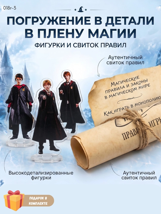 Настольная игра Монополия Гарри Поттер с акриловыми фигурками и кристаллами премиум