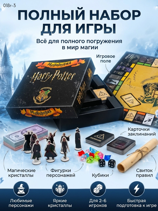 Настольная игра Монополия Гарри Поттер с акриловыми фигурками и кристаллами премиум