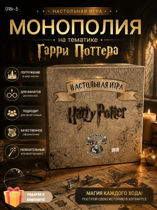 Настольная игра Монополия Гарри Поттер с акриловыми фигурками и кристаллами премиум - 