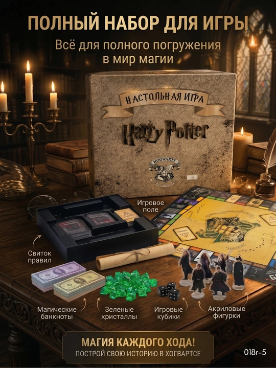 Настольная игра Монополия Гарри Поттер с акриловыми фигурками и кристаллами премиум