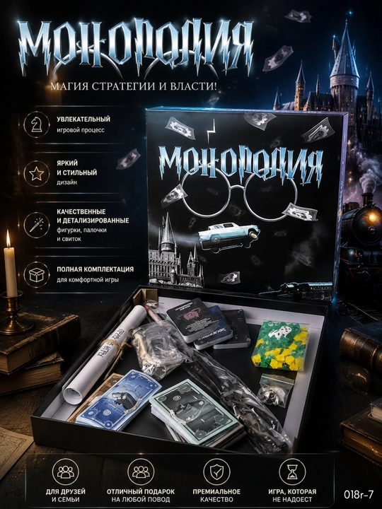 Настольная игра Монополия Гарри Поттер с акриловыми фигурками и кристаллами премиум