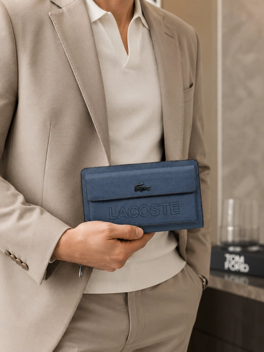 LACOSTE erkaklar klatch-hamyon, PU charm, fermuarli, 22×13×4 sm