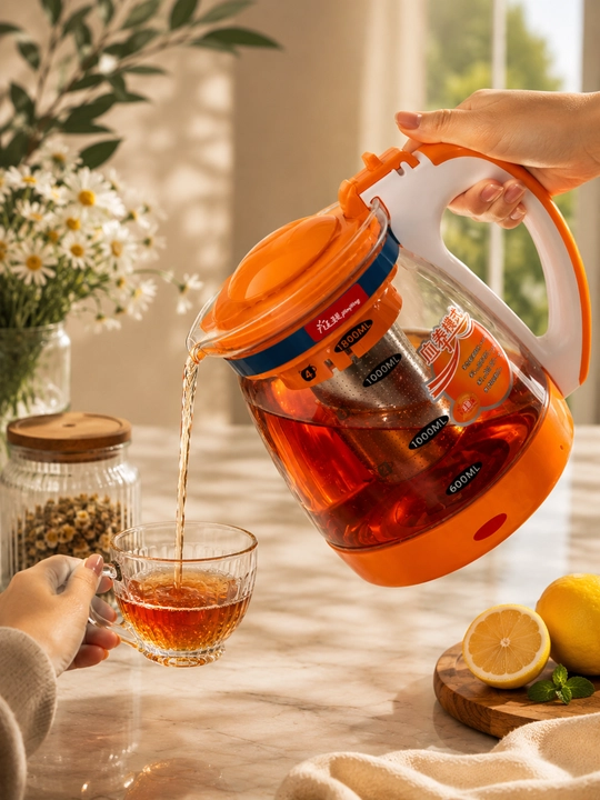 Filtrli shisha choynak 1800 ml, qopqoqli damlash choynagi, choy va o‘simlik damlash uchun