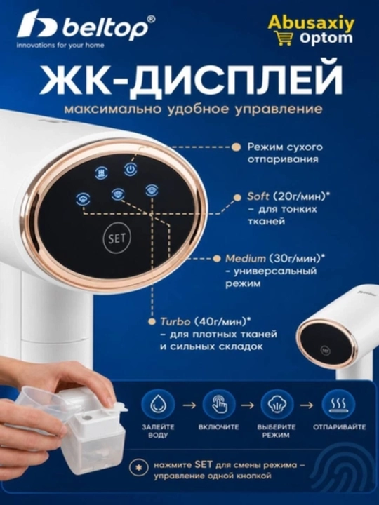 Отпариватель ручной для офиса 2000 Вт BELTOP BT-GS утюг для дома, одежды и тканей-4001B - 
