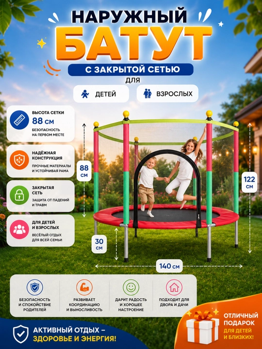 Детский батут бассейн 150 см с сеткой trampoline - 
