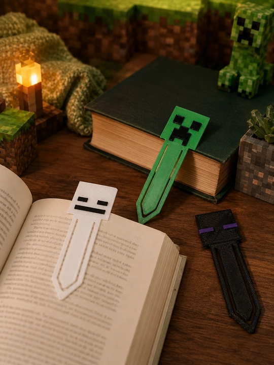 Minecraft uslubidagi kitob xatcho‘plari, zakladkalar, Kriper, Endermen va Skelet - 