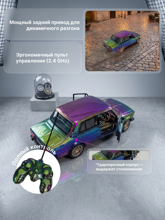 LiXiang L9 va VAZ-2106 RC mashina 1:10 masshtabda, yorug‘lik effektlari bilan