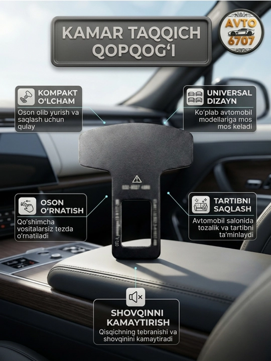 Universal avtomobil xavfsizlik kamari qulfi tiqini, signallarni o'chirgich
