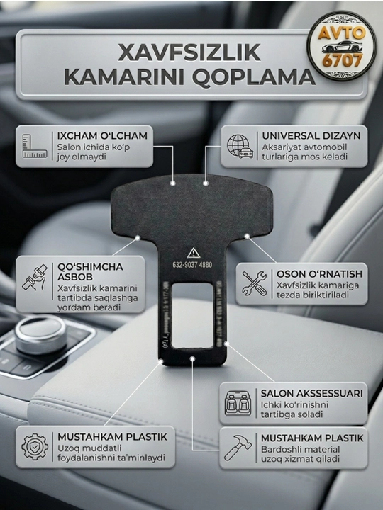 Universal avtomobil xavfsizlik kamari qulfi tiqini, signallarni o'chirgich