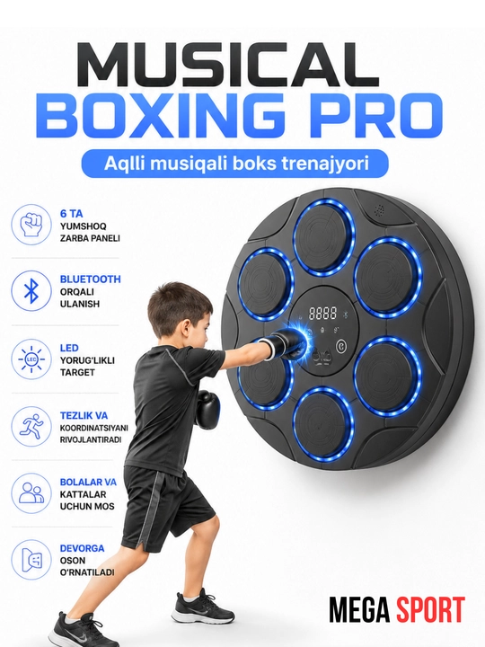 Musical Boxing Pro aqlli musiqali boks trenajyori, Bluetooth va LED targetli