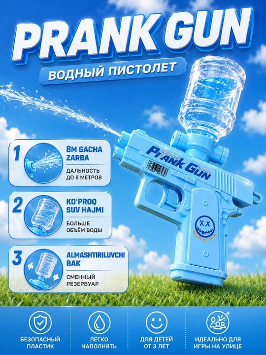 Prank-Gun - suv pistolet, prank o'yinchoq, ikki tomonlama suv otuvchi pistolet - 