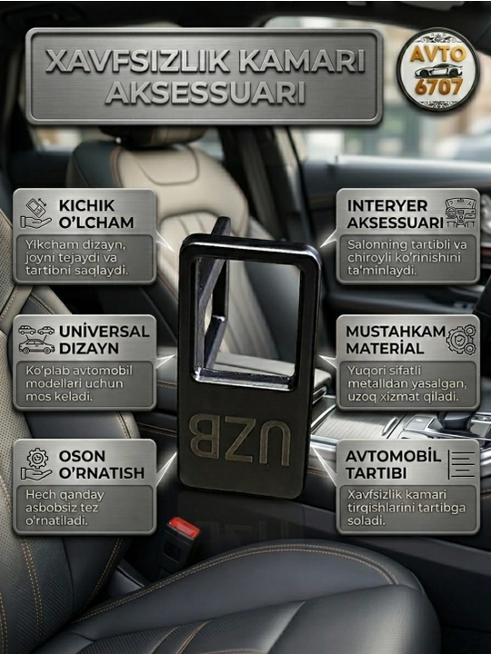 Universal avtomobil xavfsizlik kamari qulfi tiqini, signallarni o'chirgich