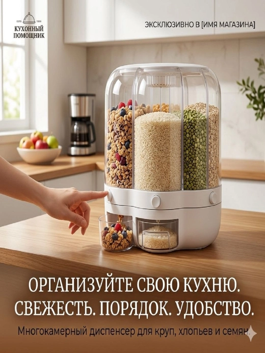 Органайзер для кухни, диспансер для сыпучих продуктов, 6 отсеков