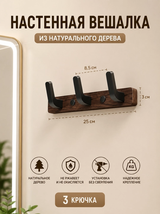 Devor ilgagi AURYN L-Hook tabiiy yog‘och kiyim osgichi namlikka chidamli