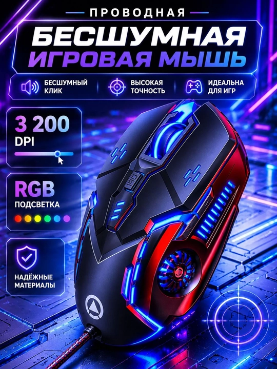 Simsiz sichqonchasi RGB yorug'lik, 3200 DPI, 800 mAh batareya, kompyuter va noutbuk uchun - 
