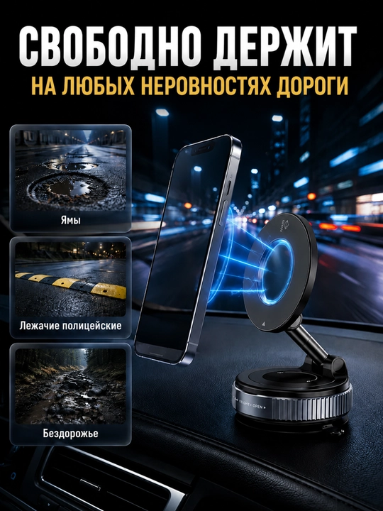 Автомобильный держатель для телефона с MagSafe, вращающийся на 360 градусов, с присоской