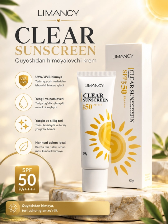 Limancy Clear Sunscreen SPF 50 PA++++ quyoshdan himoyalovchi kremi, 50 g - 