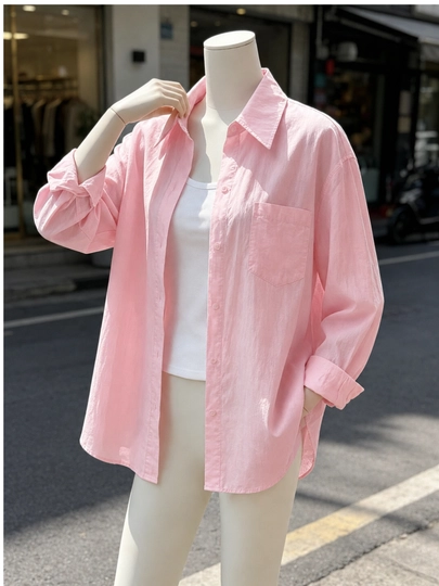 Женская летняя рубашка oversize из хлопка — MYKSOP1-AYOLVAQIZLARKOYLAK-РОЗОВ-S